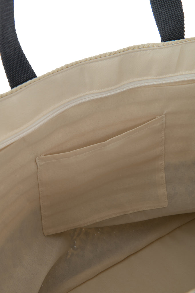 Set van 2 tas + hoed patronen papier/katoen beige/zwart