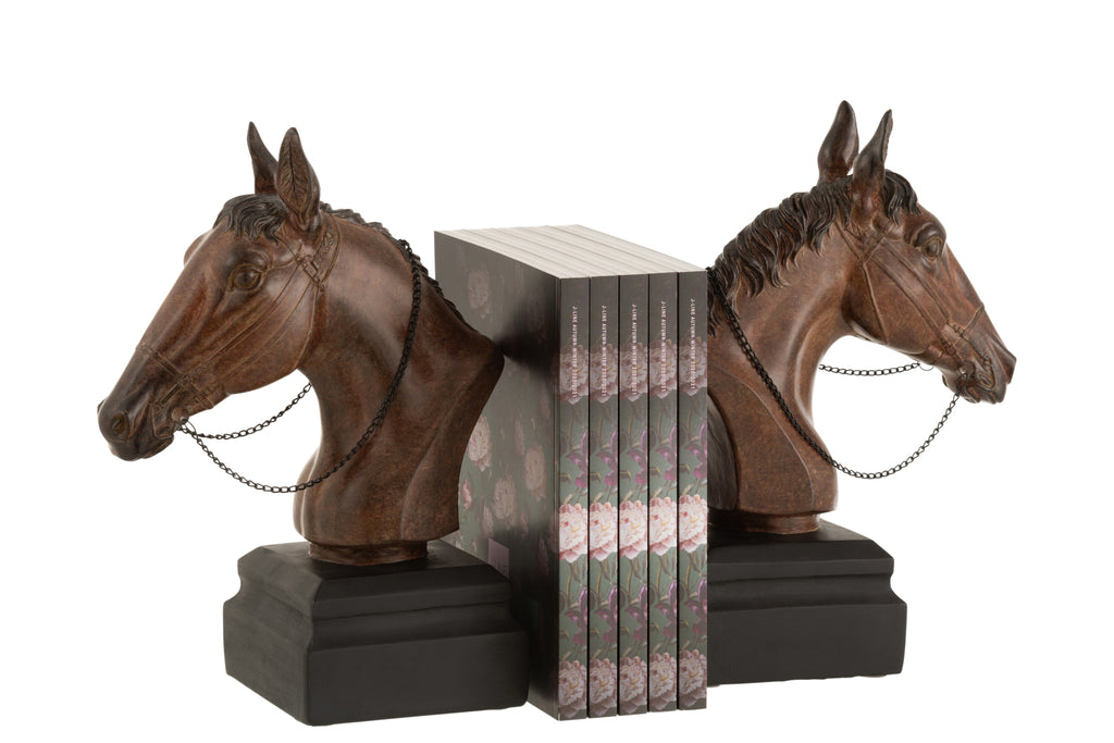 Set 2 Boekensteun Paard Poly Bruin