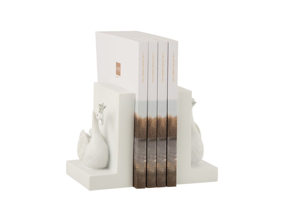 Set 2 Boekensteun Poly Wit/Zilver