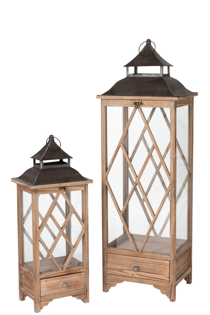 Set van 2 lantaarns Rhombus sparrenhout/metaal lichtbruin/zwart