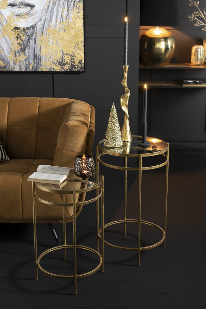 Set van 2 bijzettafels Laure Mirror Iron Gold