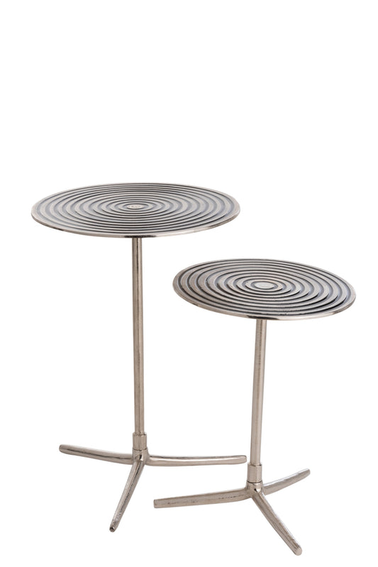 Set van twee bijzettafels ronde cirkels aluminium zilver/zwart