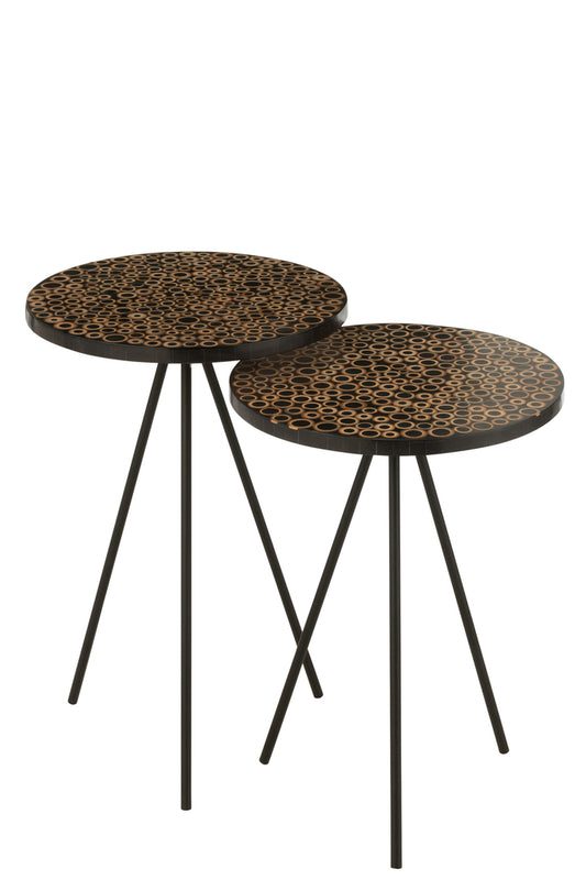 S/2 Bijzettafel Ringen Hars Bruin/Zwart