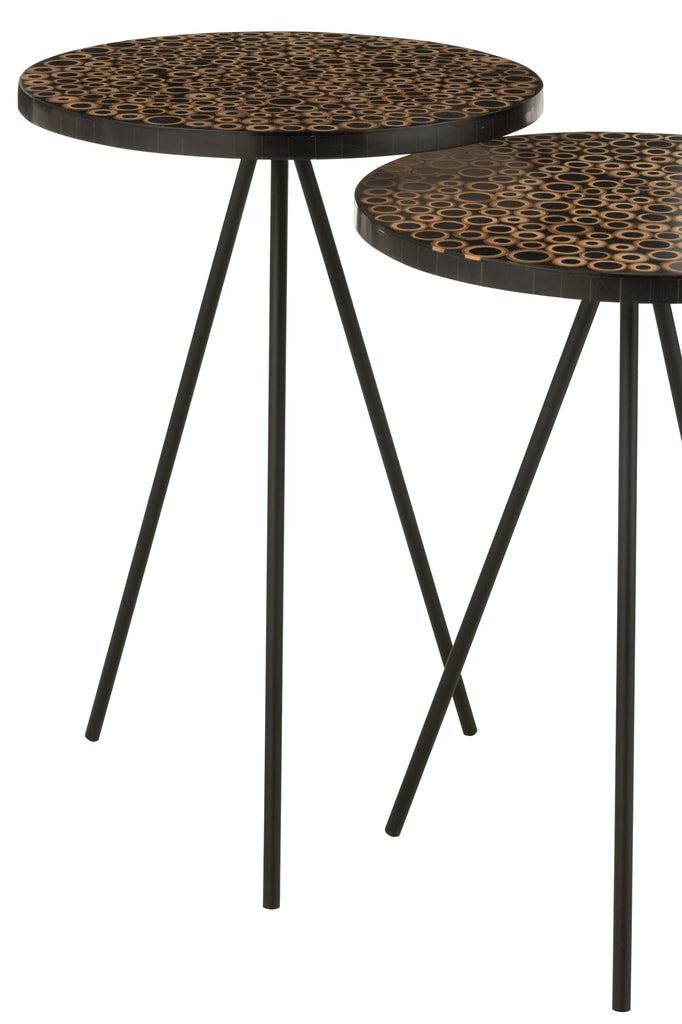 S/2 Bijzettafel Ringen Hars Bruin/Zwart