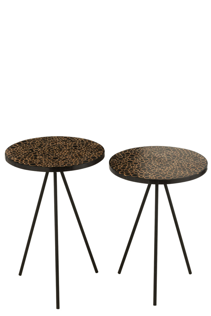 S/2 Bijzettafel Ringen Hars Bruin/Zwart