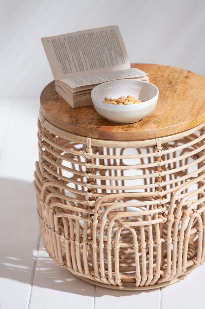 Set van 2 bijzettafels Ellen Rattan Naturel