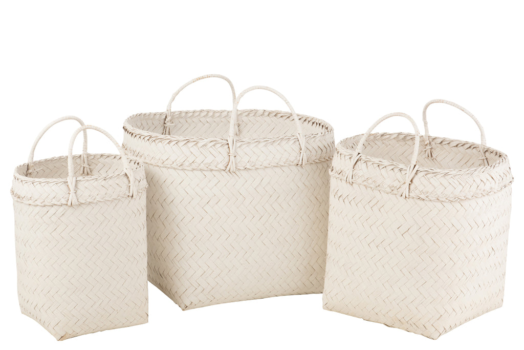 Set van 3 manden vierkant rotan wit
