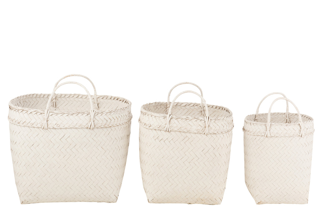 Set van 3 manden vierkant rotan wit