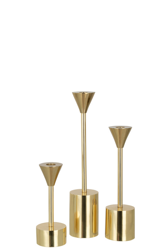 Set van drie kandelaars Emma aluminium glanzend goud