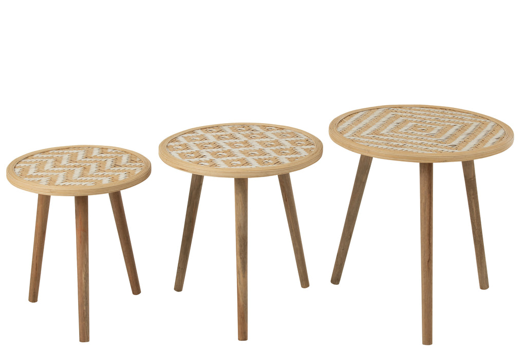 Set van 3 bijzettafelpatronen 3 poten bamboe/hout natuurlijk/wit