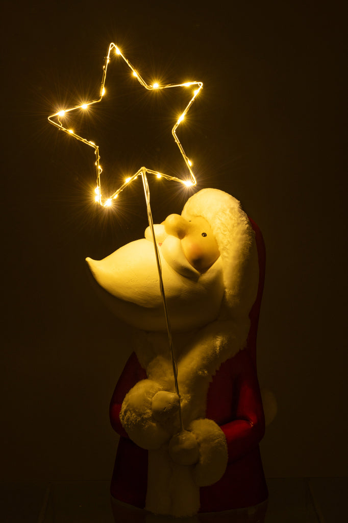 Santa Led Ster Hars Wit/Rood Groot