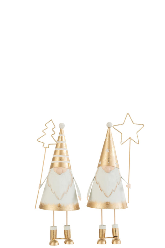 Santa+Toverstaf Boom/Ster Metaal Wit/Goud Klein Assortiment Van 2