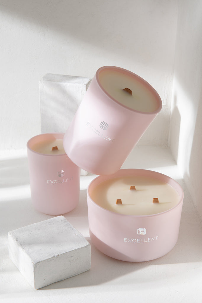 Geurkaars Excellent Glas Roze Groot-40U