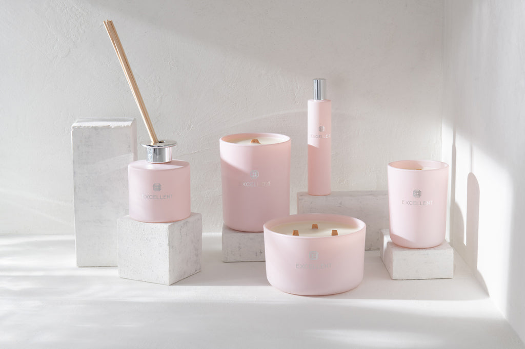 Geurkaars Excellent Glas Roze Groot-40U