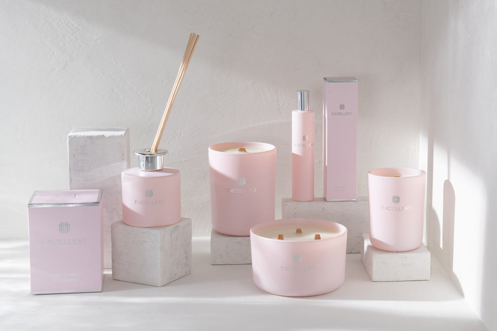 Geurkaars Excellent Glas Roze Groot-40U