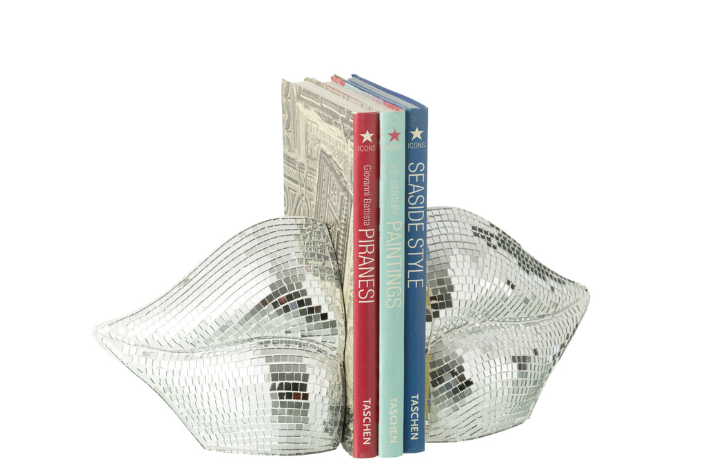 Set van 2 boekensteunen Lippen Spiegel Hars Zilver