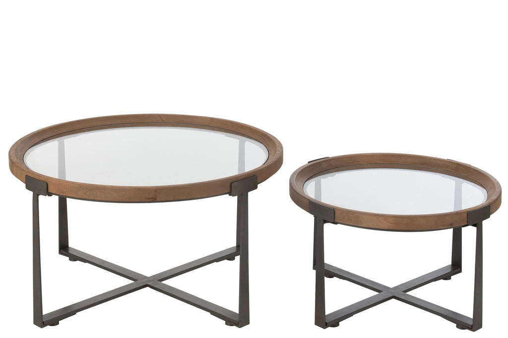 Set van 2 salontafels Luki Glas/Vurenhout Naturel/Zwart