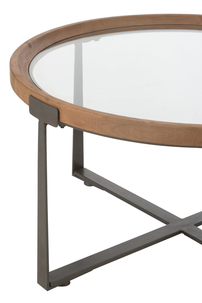 Set van 2 salontafels Luki Glas/Vurenhout Naturel/Zwart