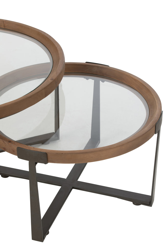Set van 2 salontafels Luki Glas/Vurenhout Naturel/Zwart