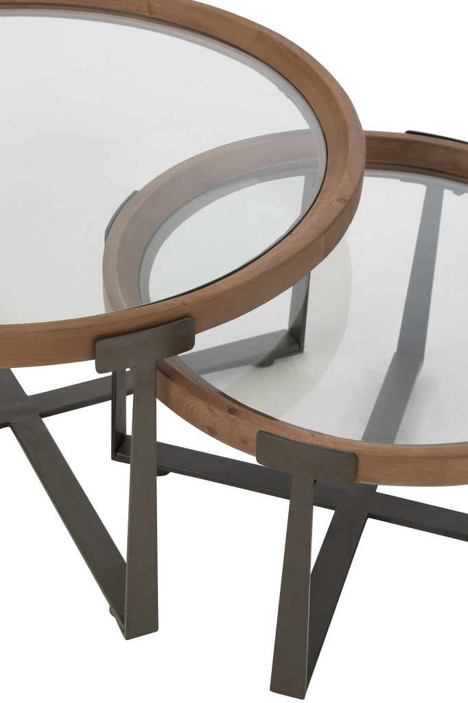 Set van 2 salontafels Luki Glas/Vurenhout Naturel/Zwart