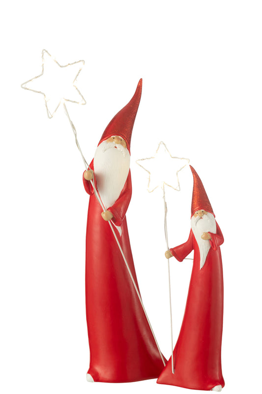 Set van 2 Santa Led Star Resin Wit/Rood