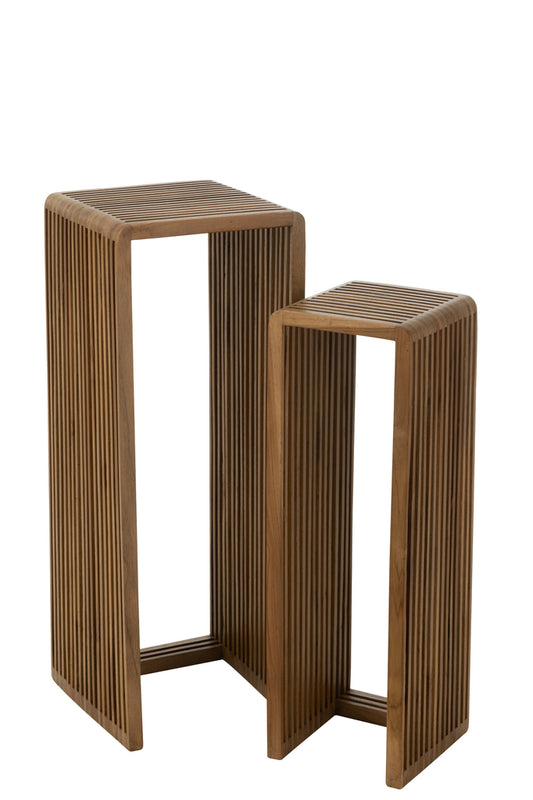 Set van 2 bijzettafels kubiek gerecycled teak natuurlijk