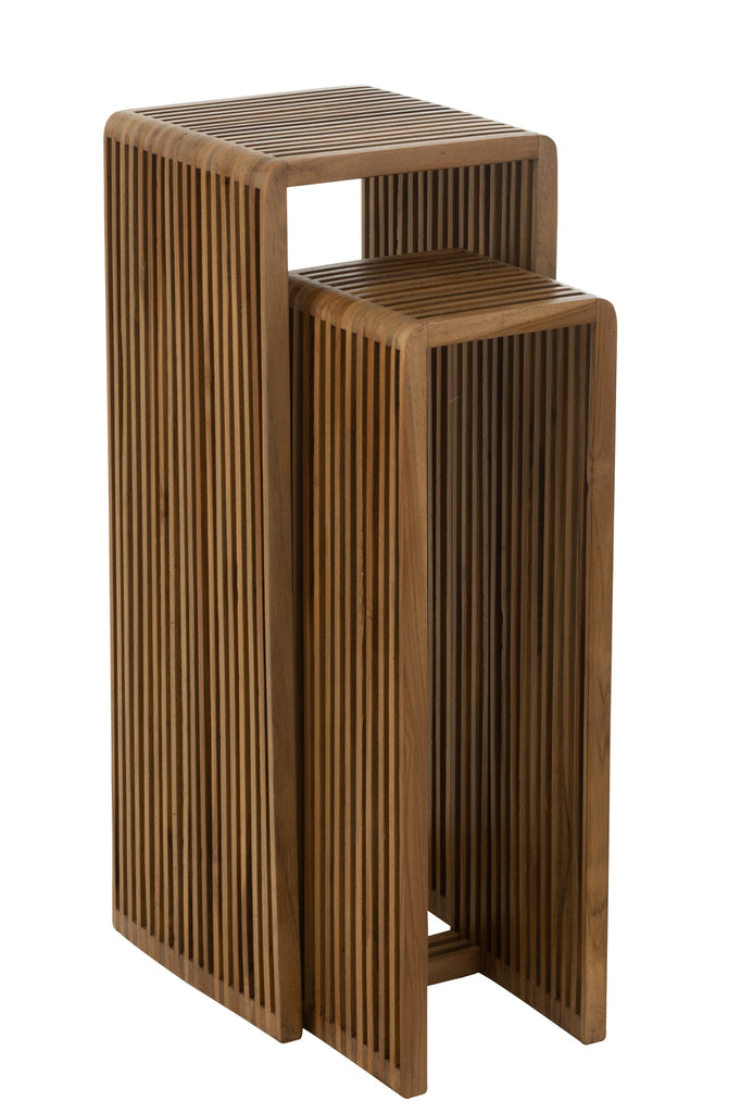 Set van 2 bijzettafels kubiek gerecycled teak natuurlijk