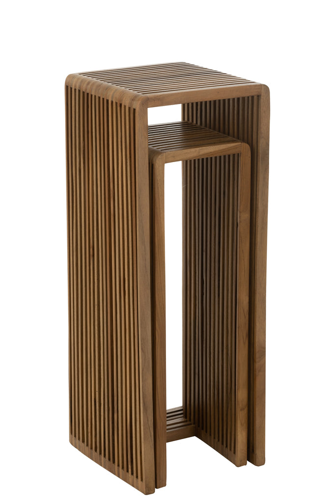 Set van 2 bijzettafels kubiek gerecycled teak natuurlijk