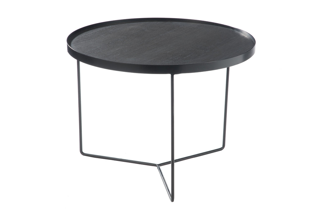 Bijzettafel Rond Hout Metaal Donkerbruin Medium