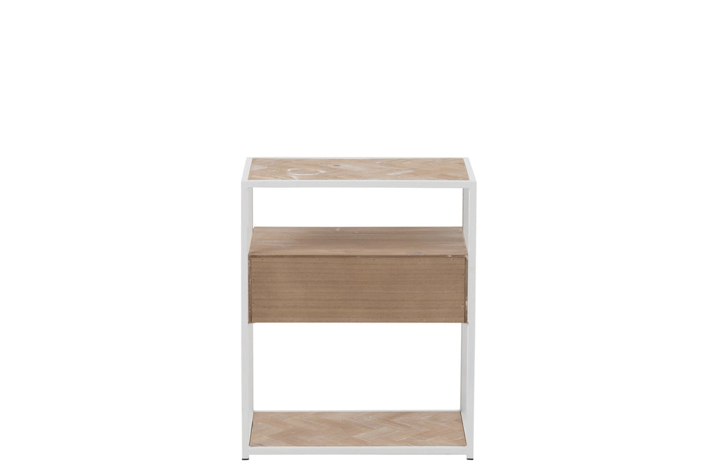 Bijzettafel Zigzag 1 Lade Hout/Metaal Naturel/Wit