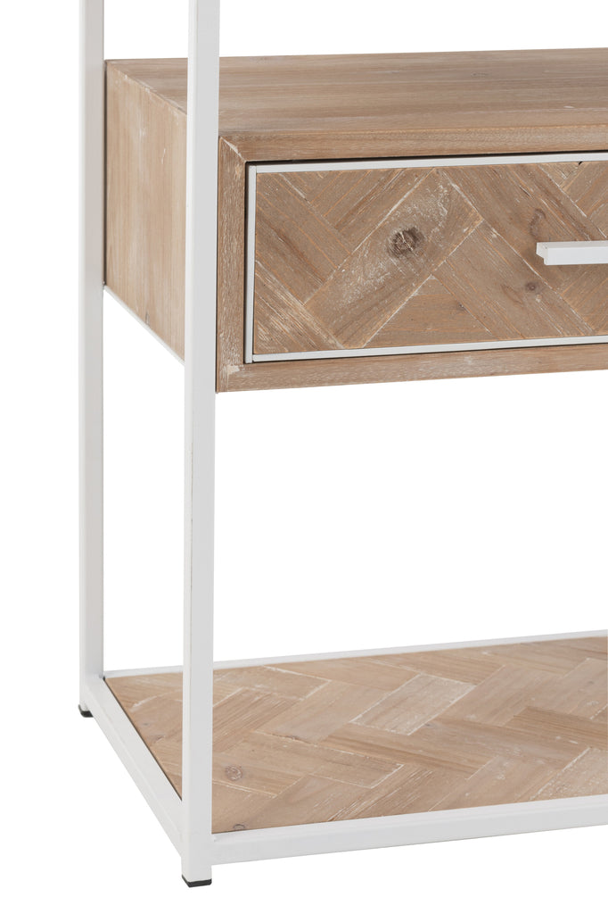 Bijzettafel Zigzag 1 Lade Hout/Metaal Naturel/Wit