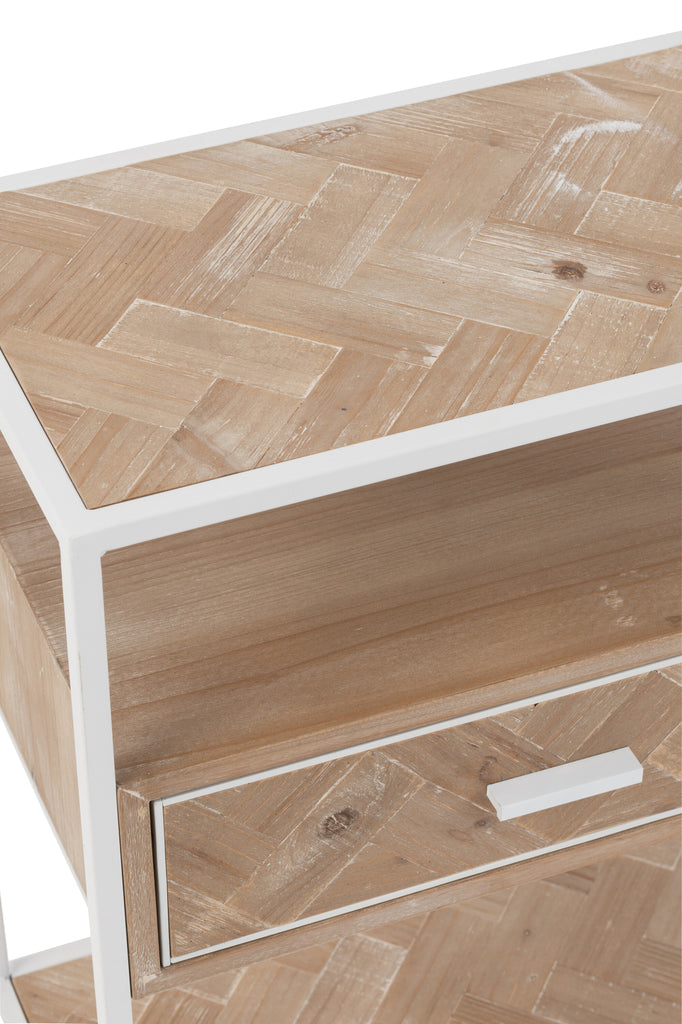 Bijzettafel Zigzag 1 Lade Hout/Metaal Naturel/Wit