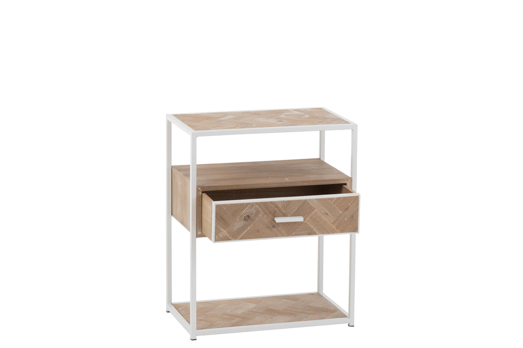 Bijzettafel Zigzag 1 Lade Hout/Metaal Naturel/Wit
