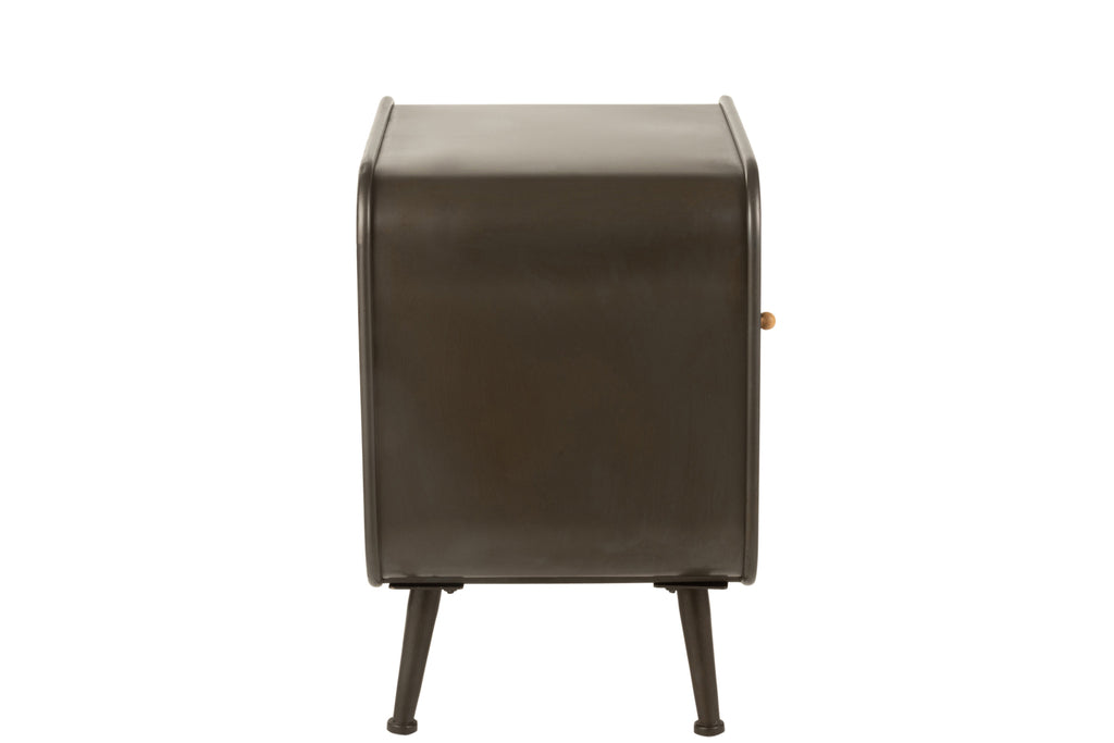 Bijzettafel 1 Lade Metaal/Hout Zwart/Natuurlijk