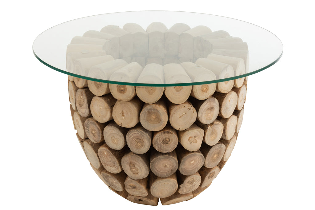 Sidetable Discs Open Teakhout Naturel/Glas
