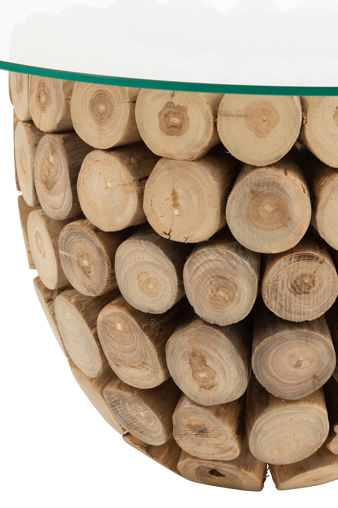 Sidetable Discs Open Teakhout Naturel/Glas