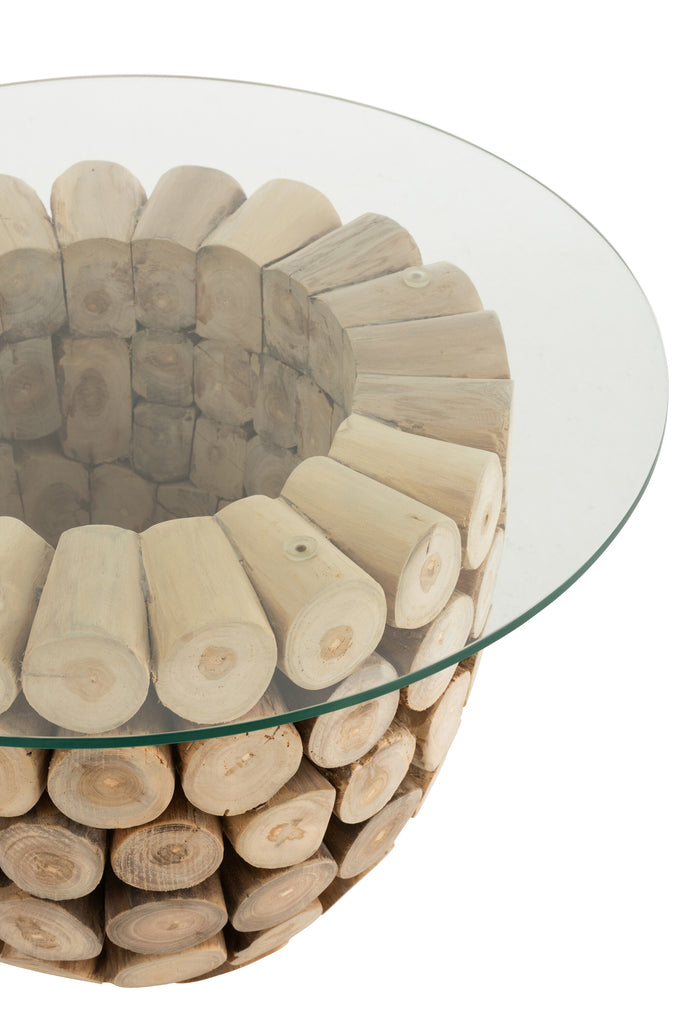 Sidetable Discs Open Teakhout Naturel/Glas