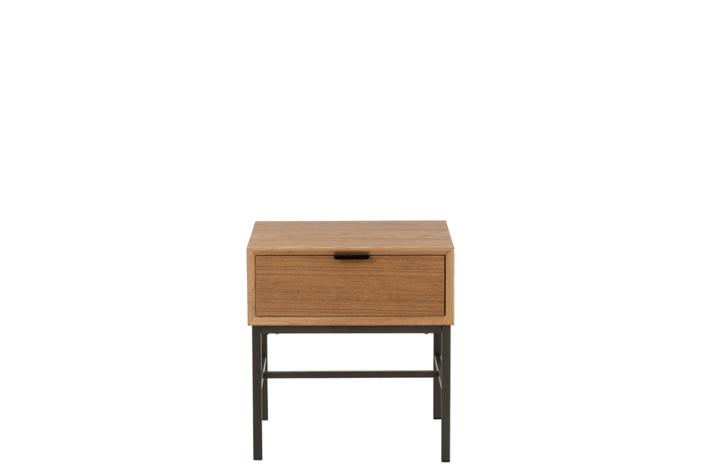 Bijzettafel op voet hout/metaal natuurlijk