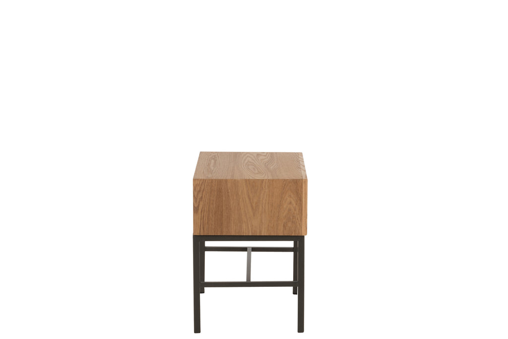 Bijzettafel op voet hout/metaal natuurlijk