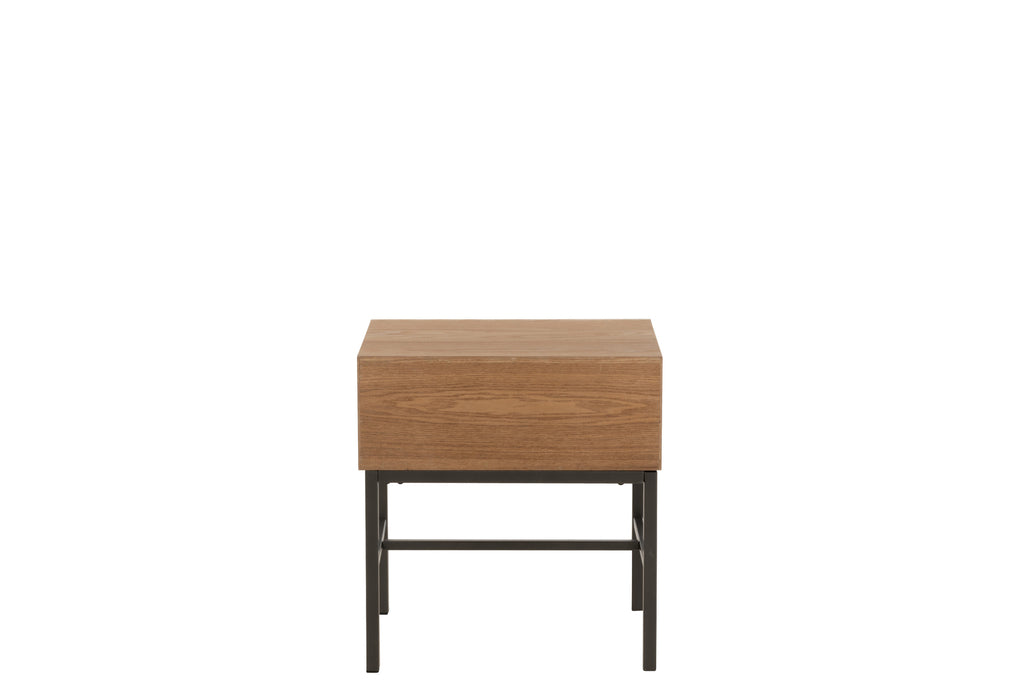 Bijzettafel op voet hout/metaal natuurlijk