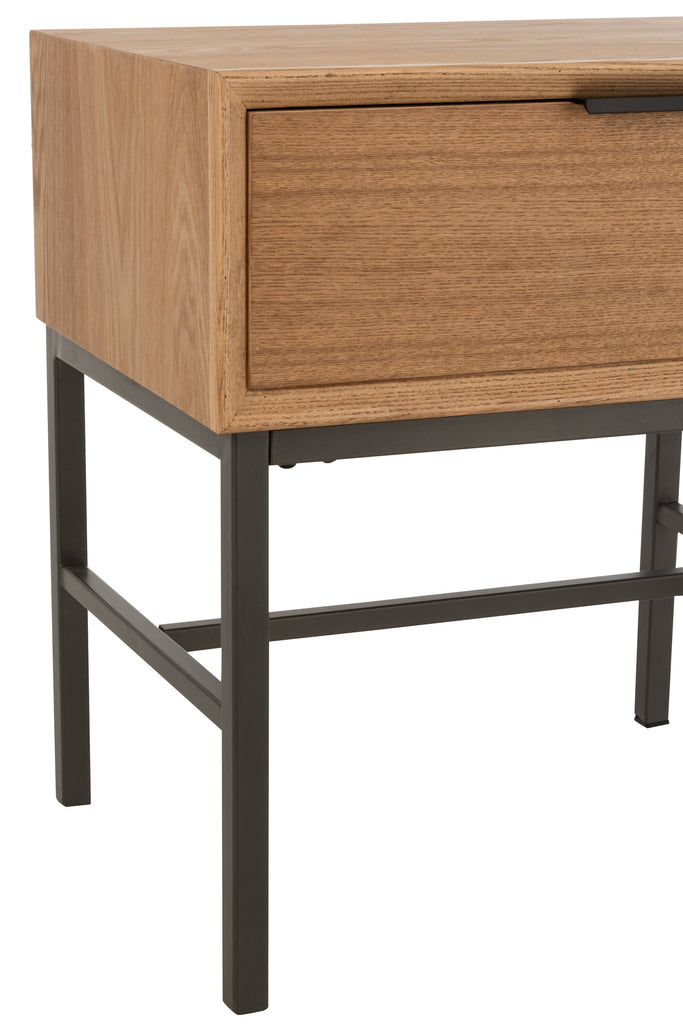 Bijzettafel op voet hout/metaal natuurlijk
