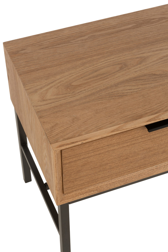 Bijzettafel op voet hout/metaal natuurlijk