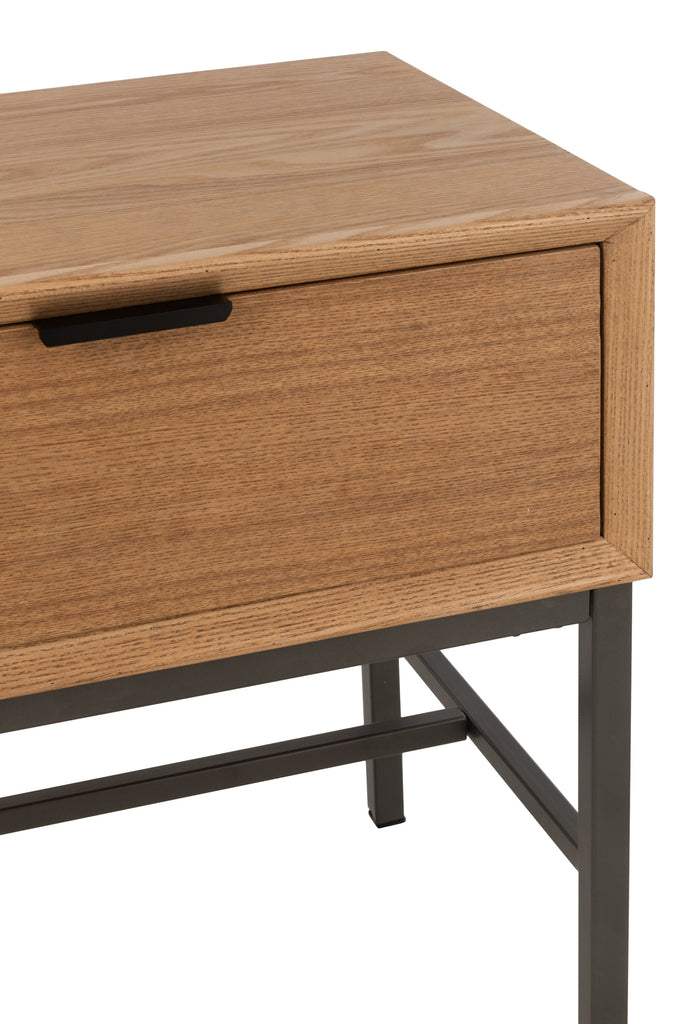 Bijzettafel op voet hout/metaal natuurlijk