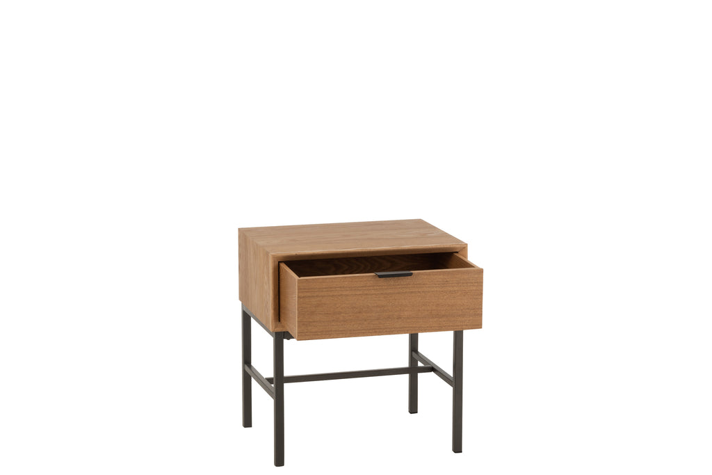 Bijzettafel op voet hout/metaal natuurlijk