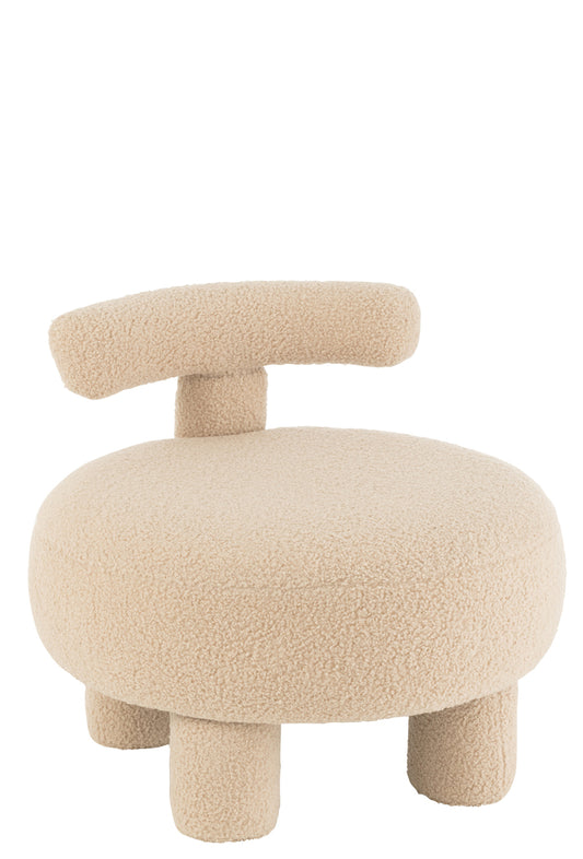 Kruk Rond Met Rugleuning Bouclé Warm Beige