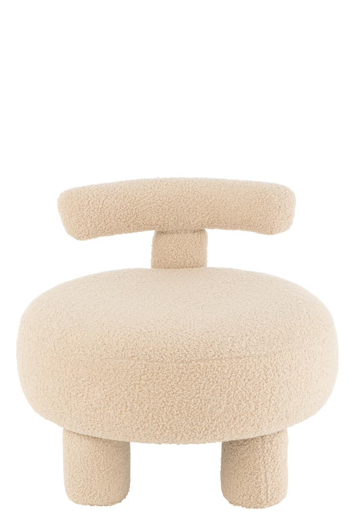 Kruk Rond Met Rugleuning Bouclé Warm Beige