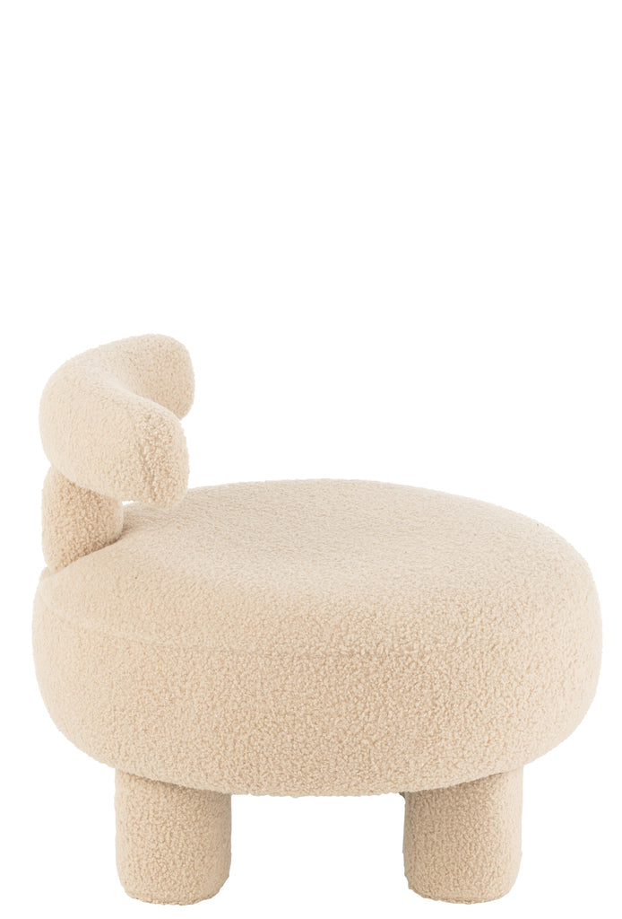 Kruk Rond Met Rugleuning Bouclé Warm Beige