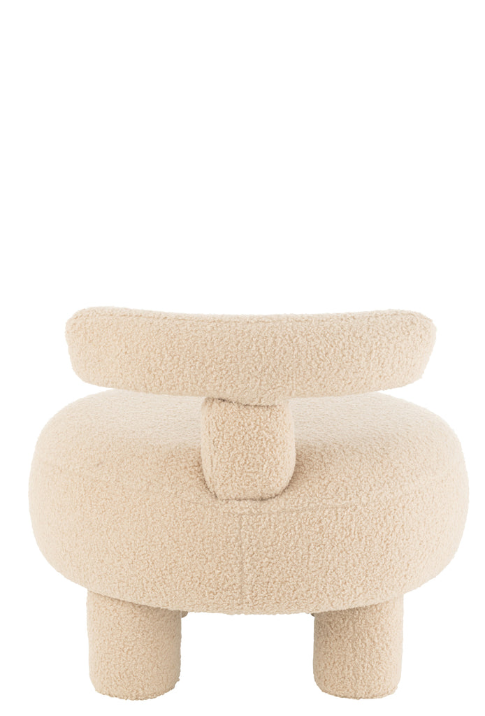 Kruk Rond Met Rugleuning Bouclé Warm Beige