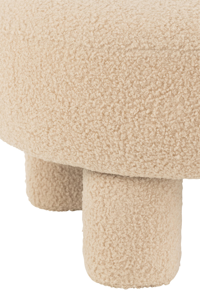 Kruk Rond Met Rugleuning Bouclé Warm Beige