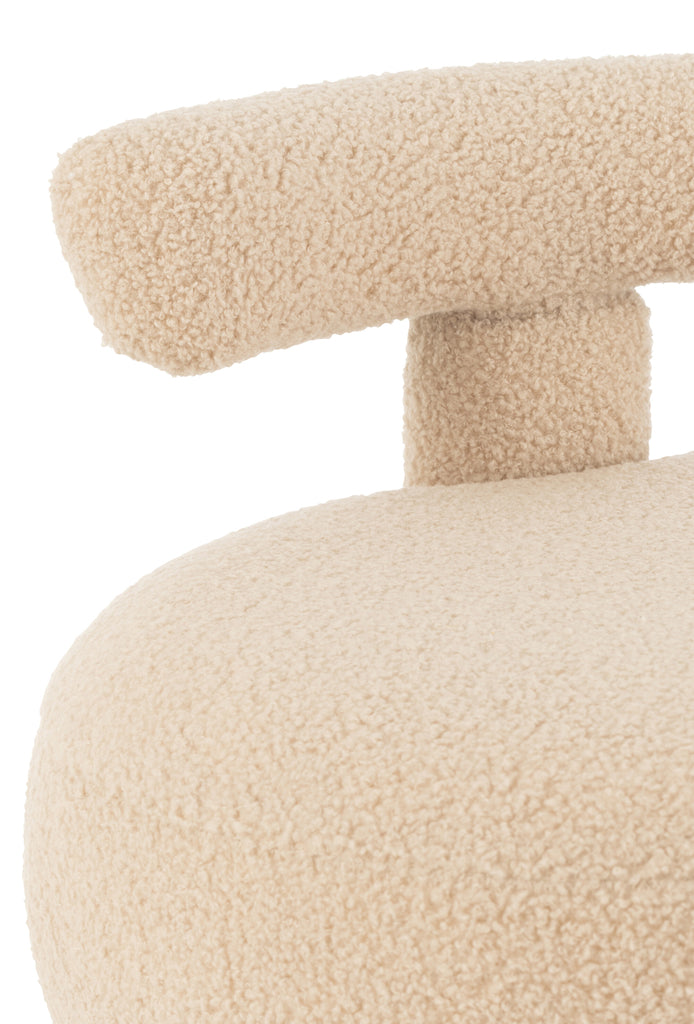 Kruk Rond Met Rugleuning Bouclé Warm Beige